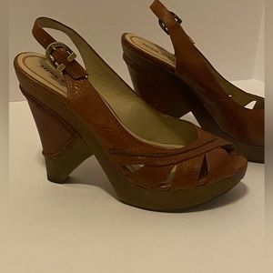 Miss Sixty Platform Wedge Heels Brown Leather Women's Size 38 (8)